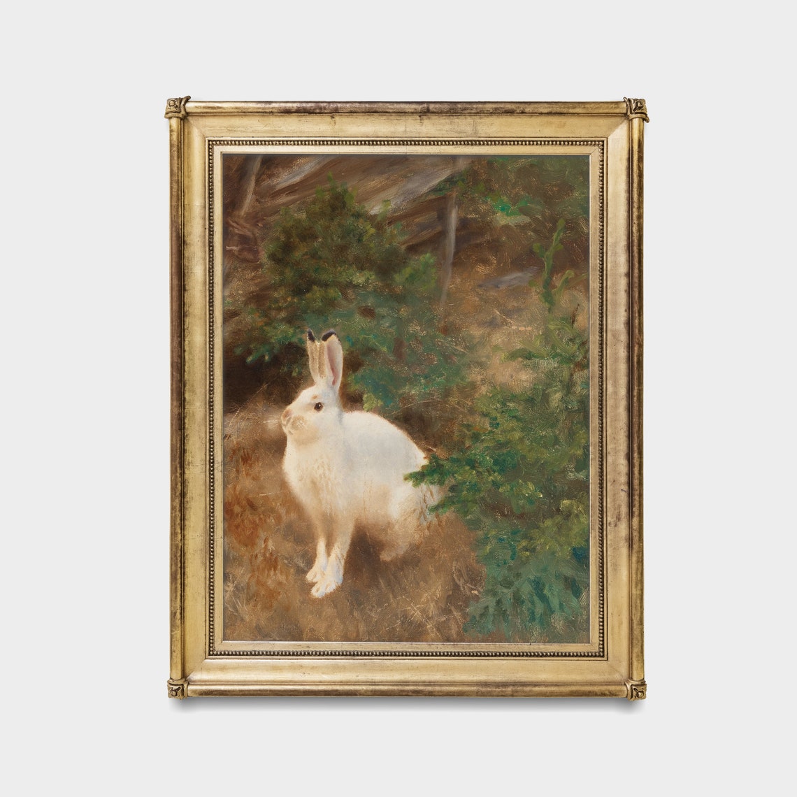 White Hare at the Forest Edge Vintage Rabbit Wildlife Art Poster - Image 3