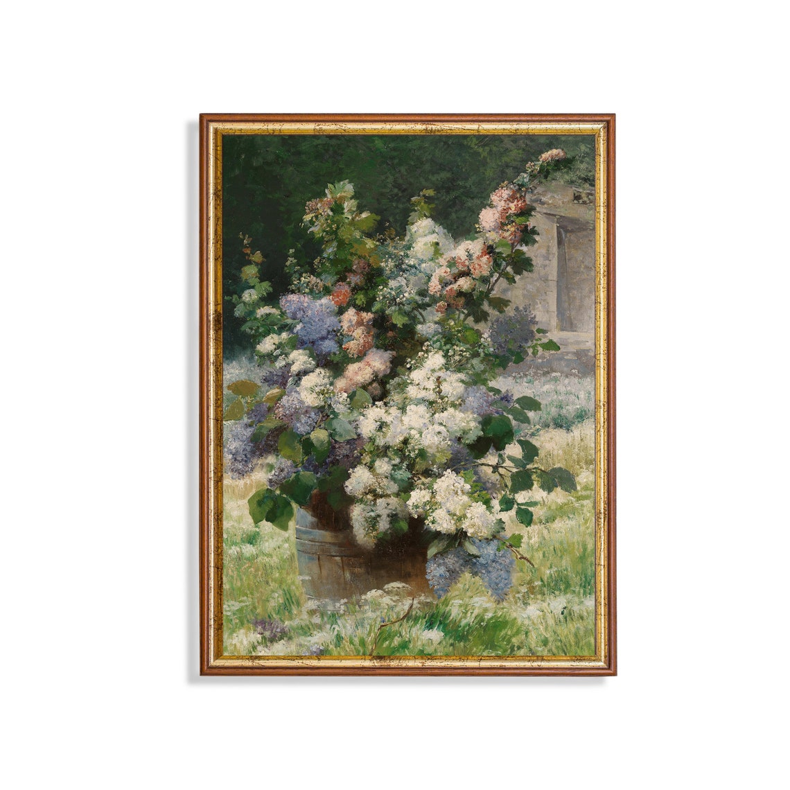 Lilac Bouquet in a Wooden Barrel Vintage Spring Floral Art Poster