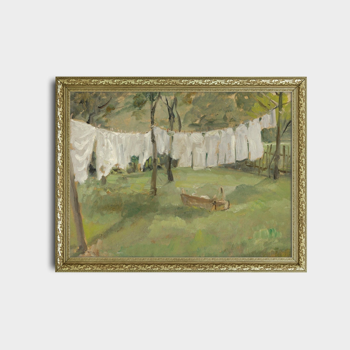 White Laundry Hanging on Lines in a Green Garden Vintage Poster - Image 2