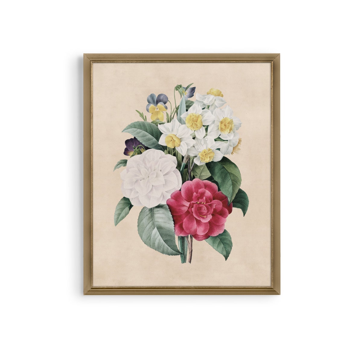 Daffodils Camellias And Pansies Vintage Flower Bouquet Poster