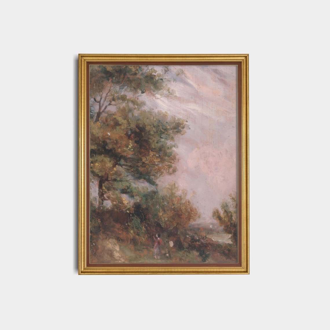 Vintage Landscape Painting Antique Tree Forest Print Moody Rustic Vertical Art Wall Art Farmhouse Decor - Image 3