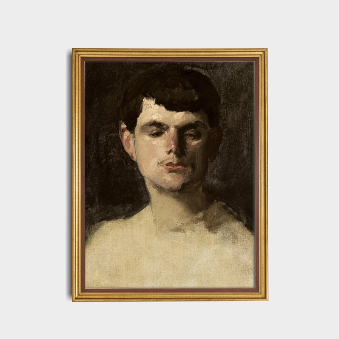 Young Man Portrait Study Sketch Dark Background Vintage Art Poster - Image 3