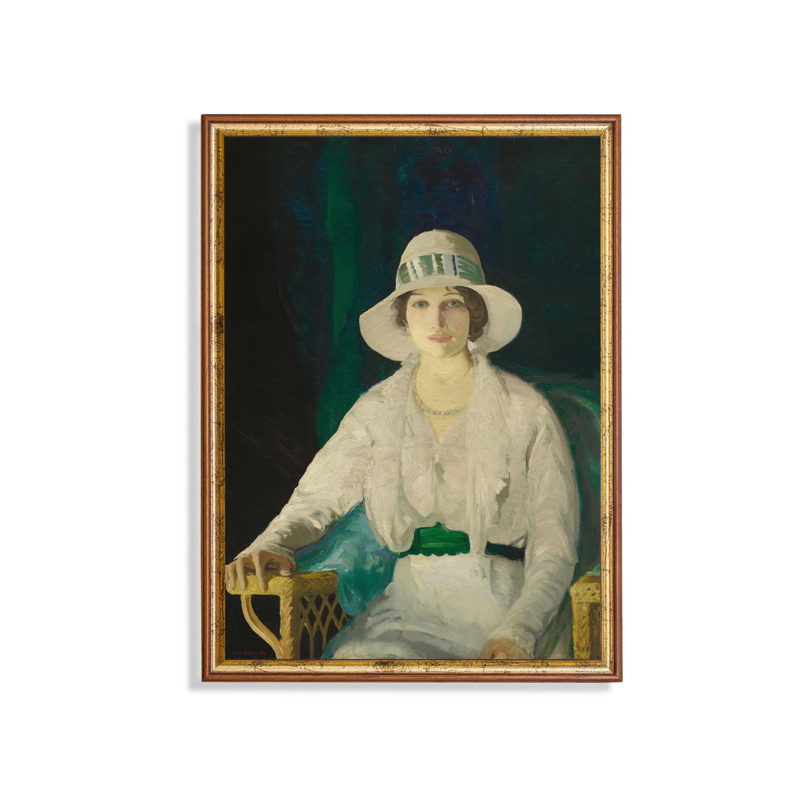 Elegant Woman in a Wide White Hat Antique Portrait Art Poster