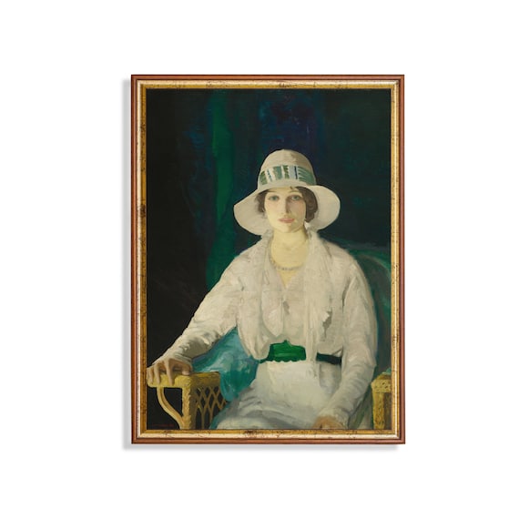 Elegant Woman in a Wide White Hat Antique Portrait Art Poster