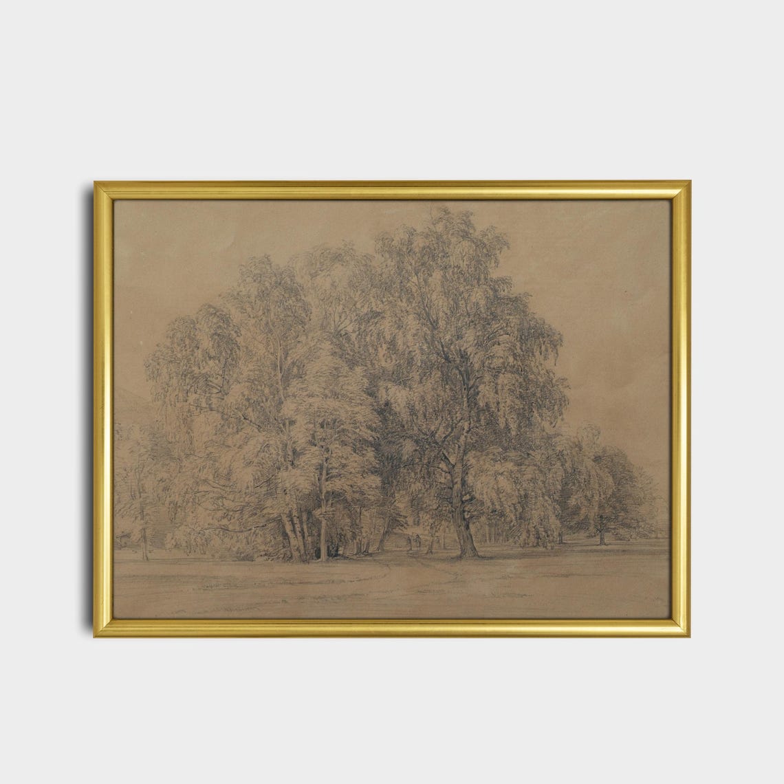 Leafy Tree Cluster Pencil Sketch Vintage Landscape Drawing Poster - Image 2