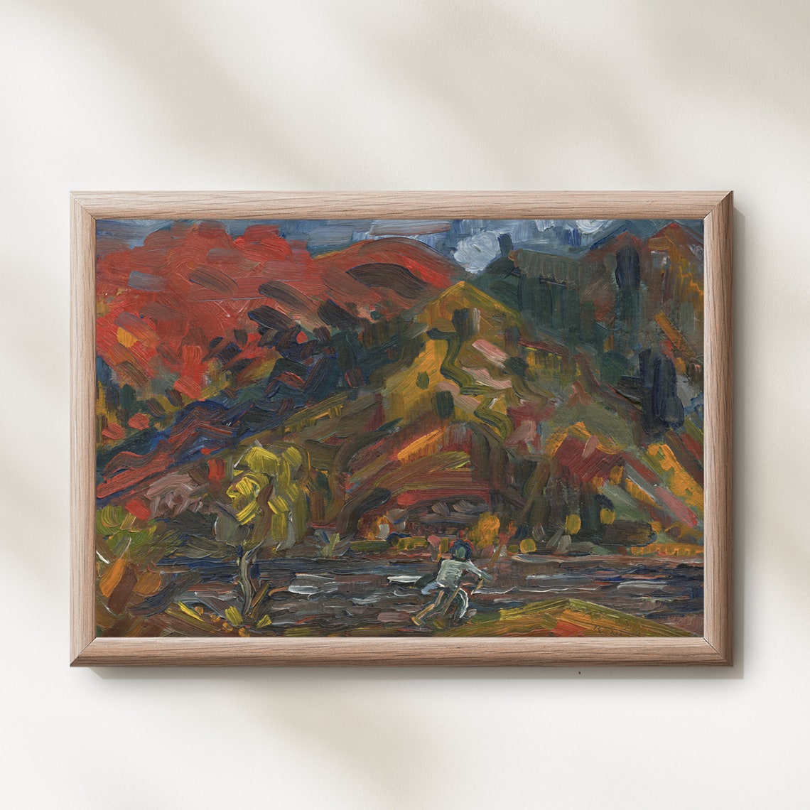 Fauvist Fiery Red Mountains With a Lone Figure by Water Poster - Image 5