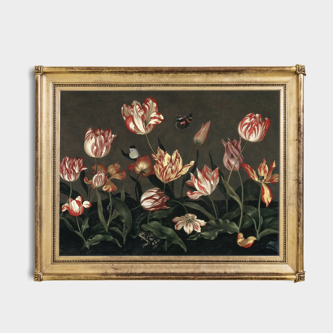 Parrot Tulips With Butterflies Dutch Floral Still Life Painting Poster - Image 4
