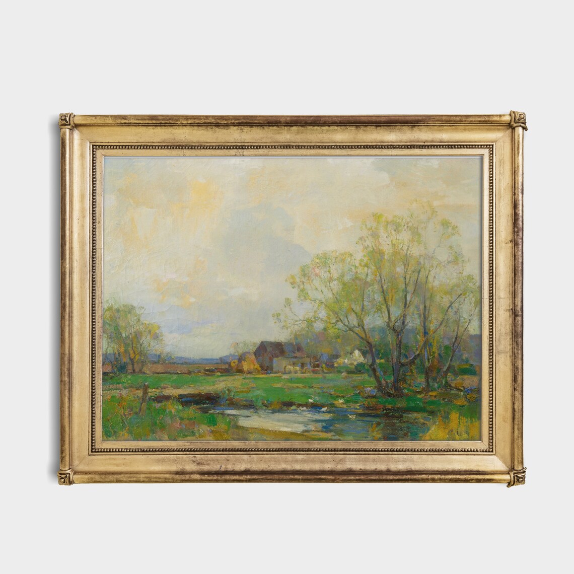 Vintage Riverscape Landscape Art Print, Antique Meadow - Image 2