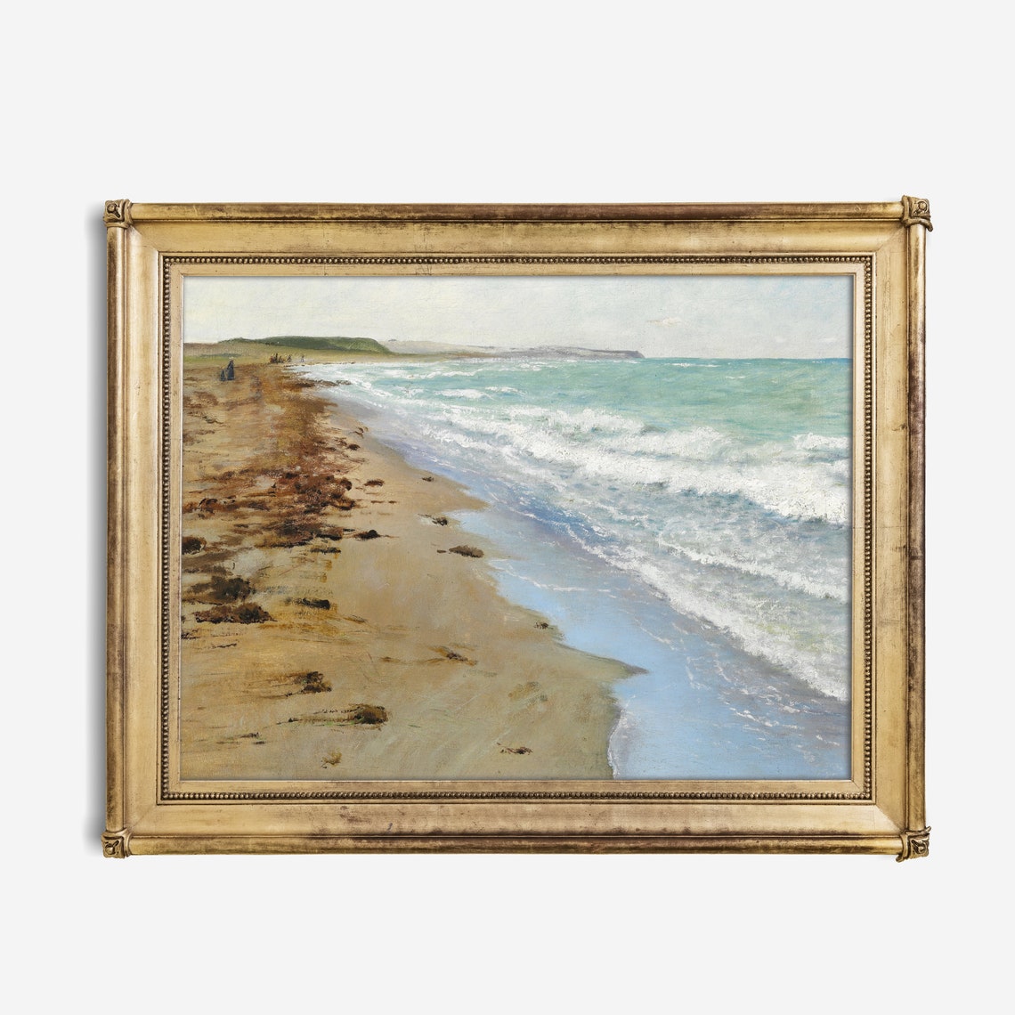 Turquoise Waves on Quiet Sandy Beach Distant Headland Seascape Poster - Image 3