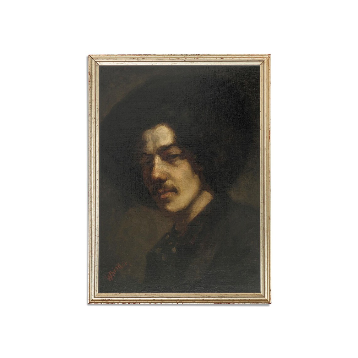 Dark Oil Portrait Of A Man In A Hat By Whistler Vintage Poster - Image 3