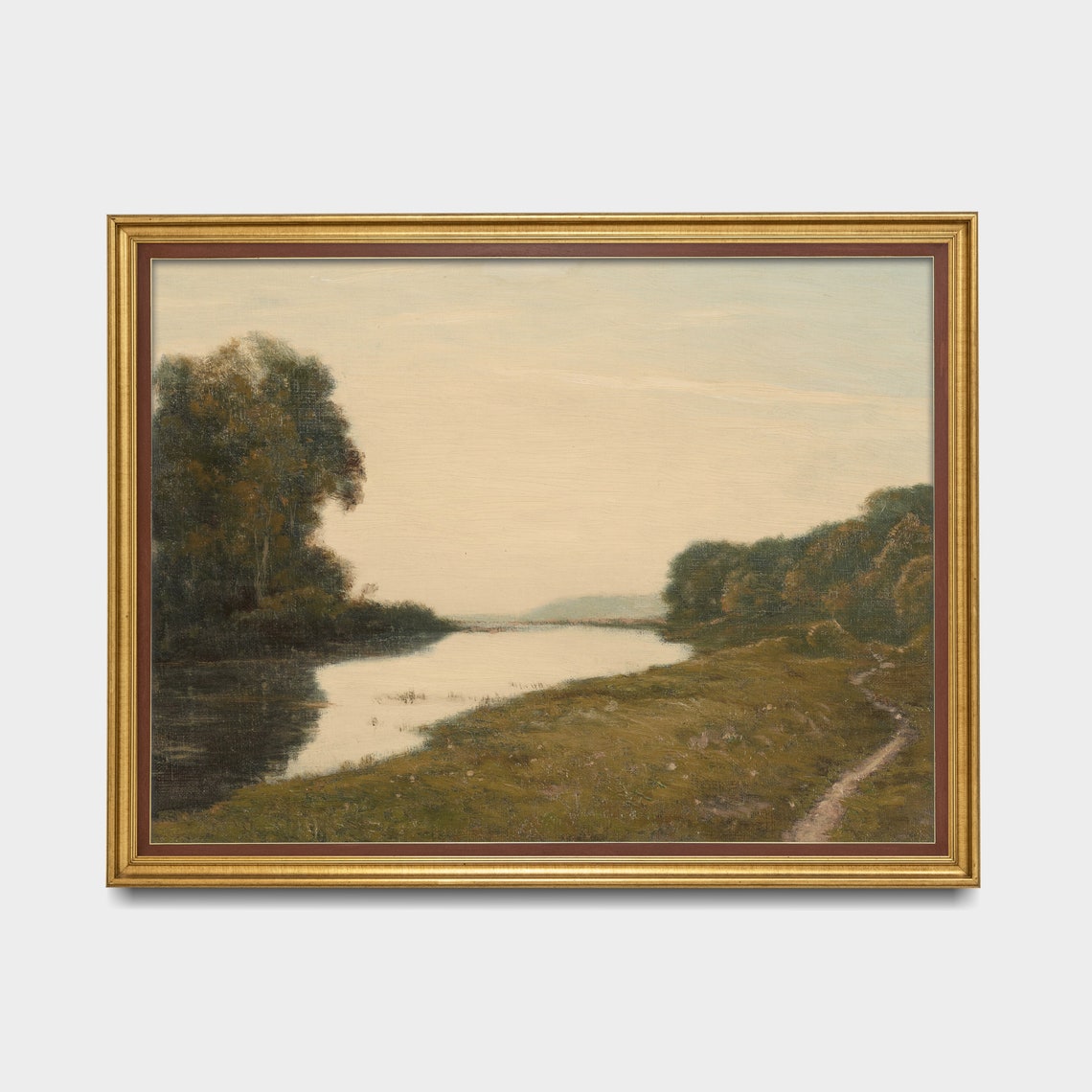 Peaceful River at Dusk with Wooded Banks Vintage Nature Poster - Image 3