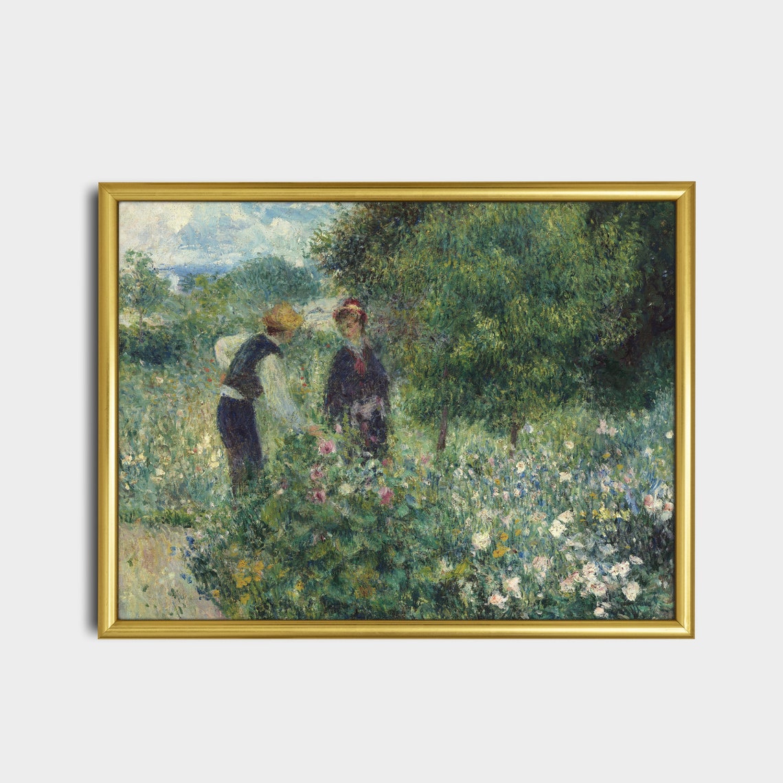 Two Gardeners Picking Flowers in a Lush Impressionist Garden Poster - Image 2