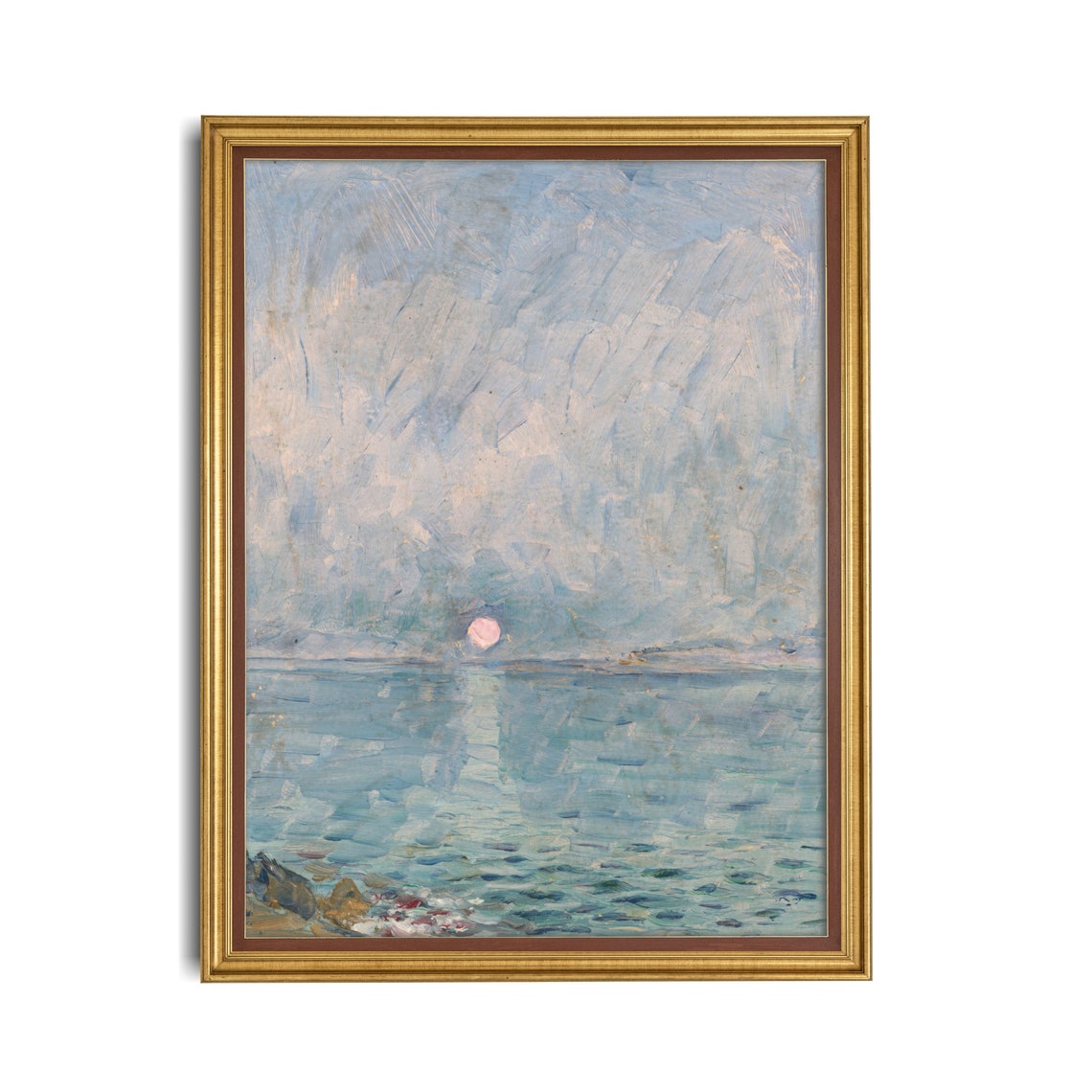 Pale Sun Over Calm Sea Impressionist Coastal Seascape Art Poster - Image 4