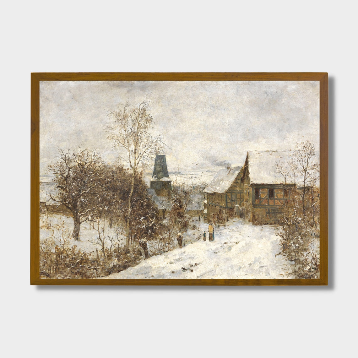 Snowy Village With a Church Spire Vintage Winter Scene Poster - Image 3