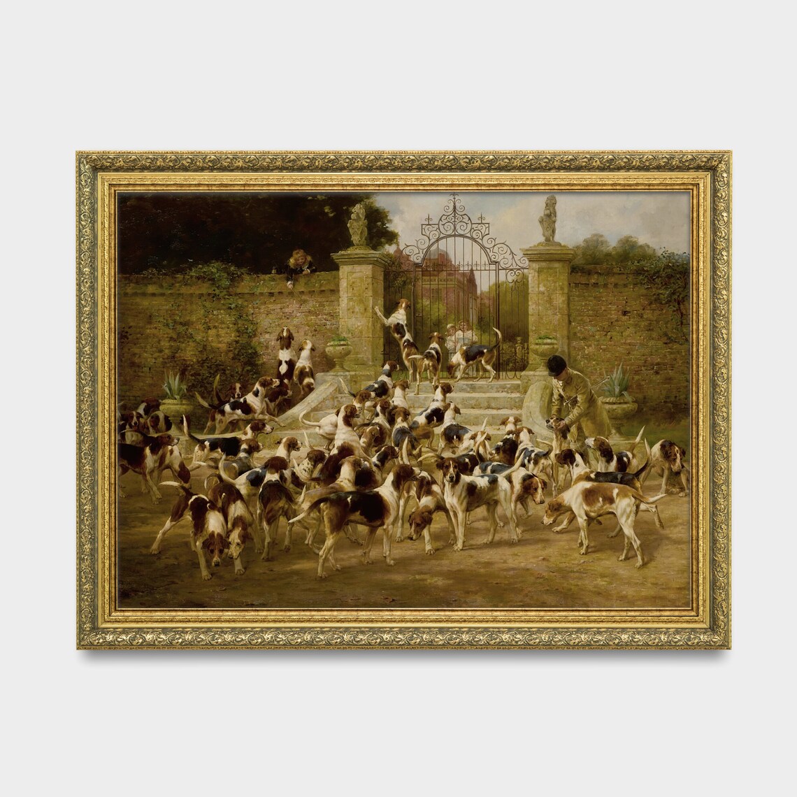 Foxhound Pack Kennel Courtyard Antique Hunting Dog Oil Painting Poster - Image 3