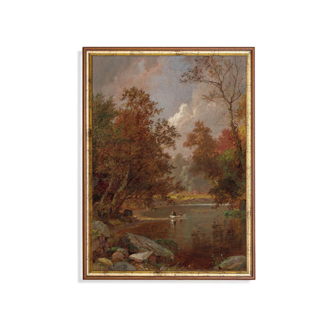 Vintage Autumn Riverscape Art Print, Rustic Landscape