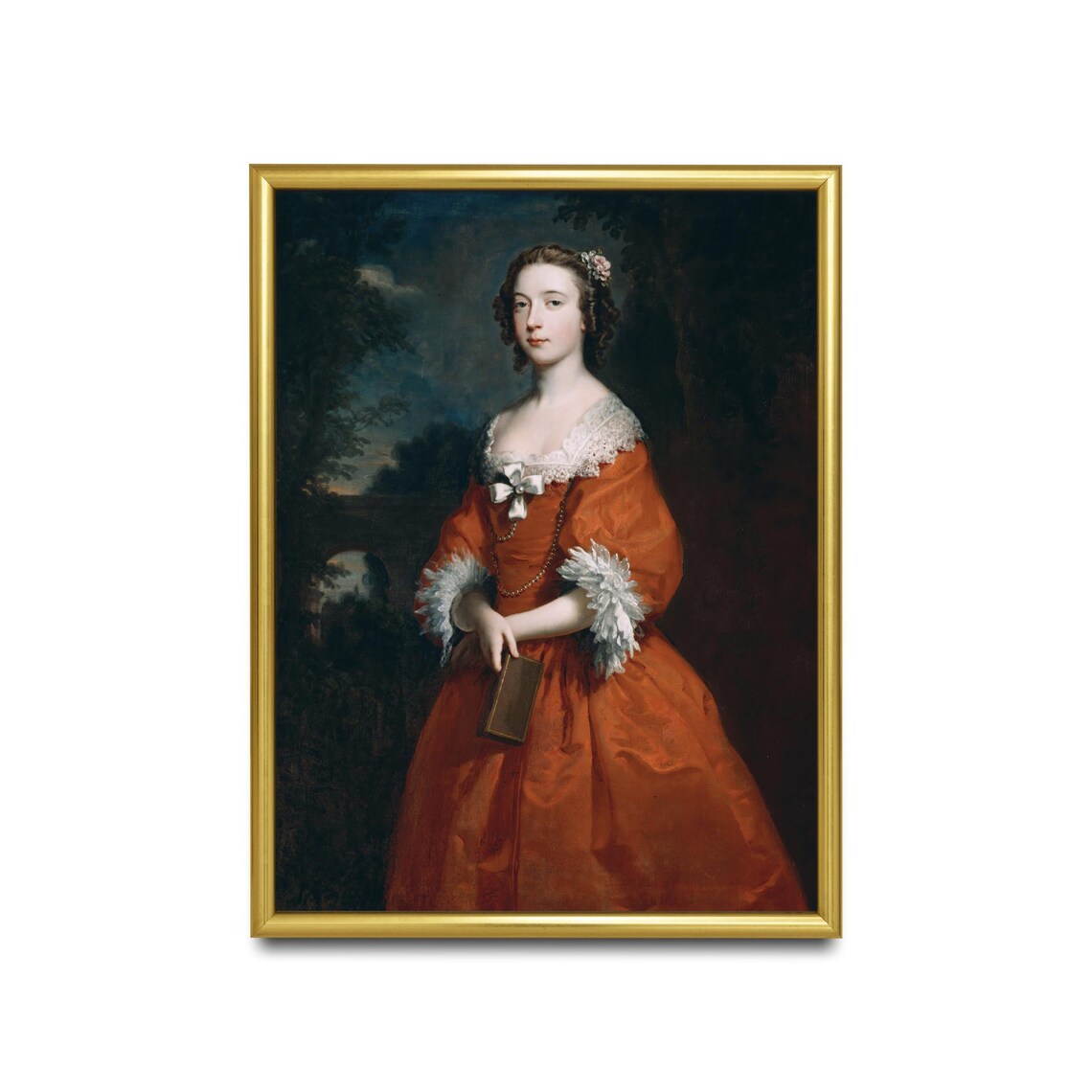 Young Woman in a Red Dress Holding a Book Antique Portrait Poster - Image 2