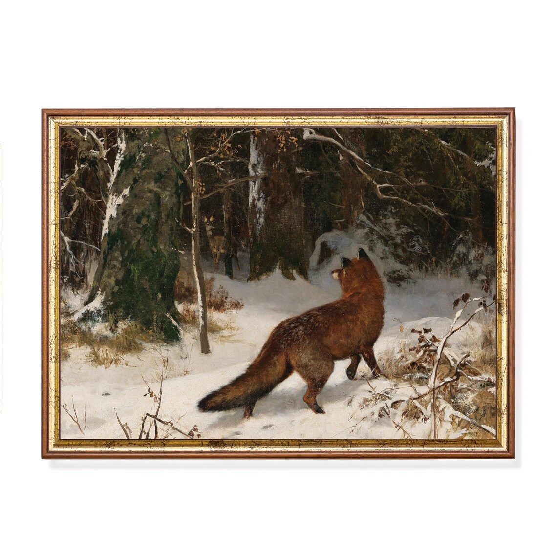 Fox In The Snow, Vintage Rustic Winter Art Print