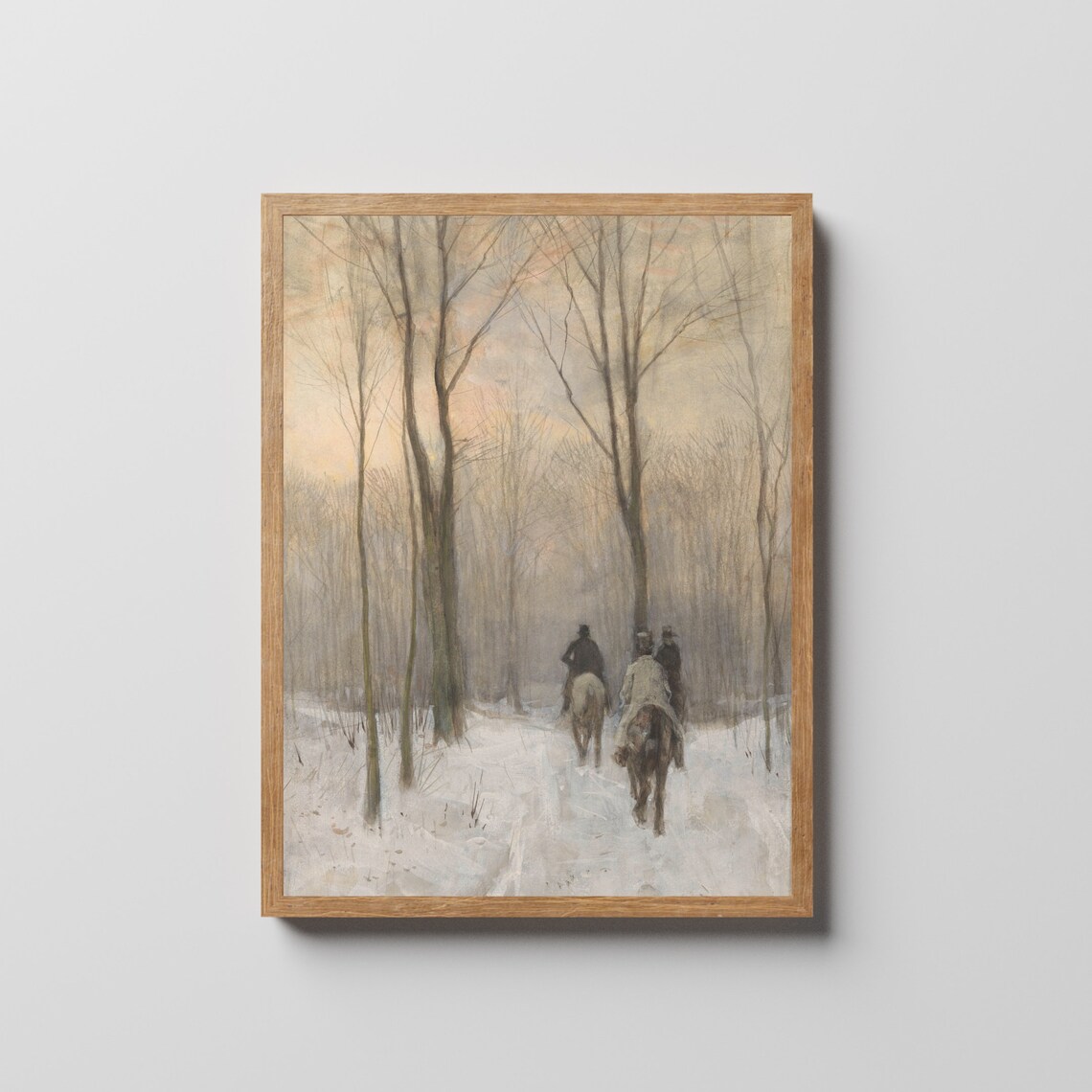 Horse Riders in a Snowy Winter Woodland Vintage Painting Poster - Image 2