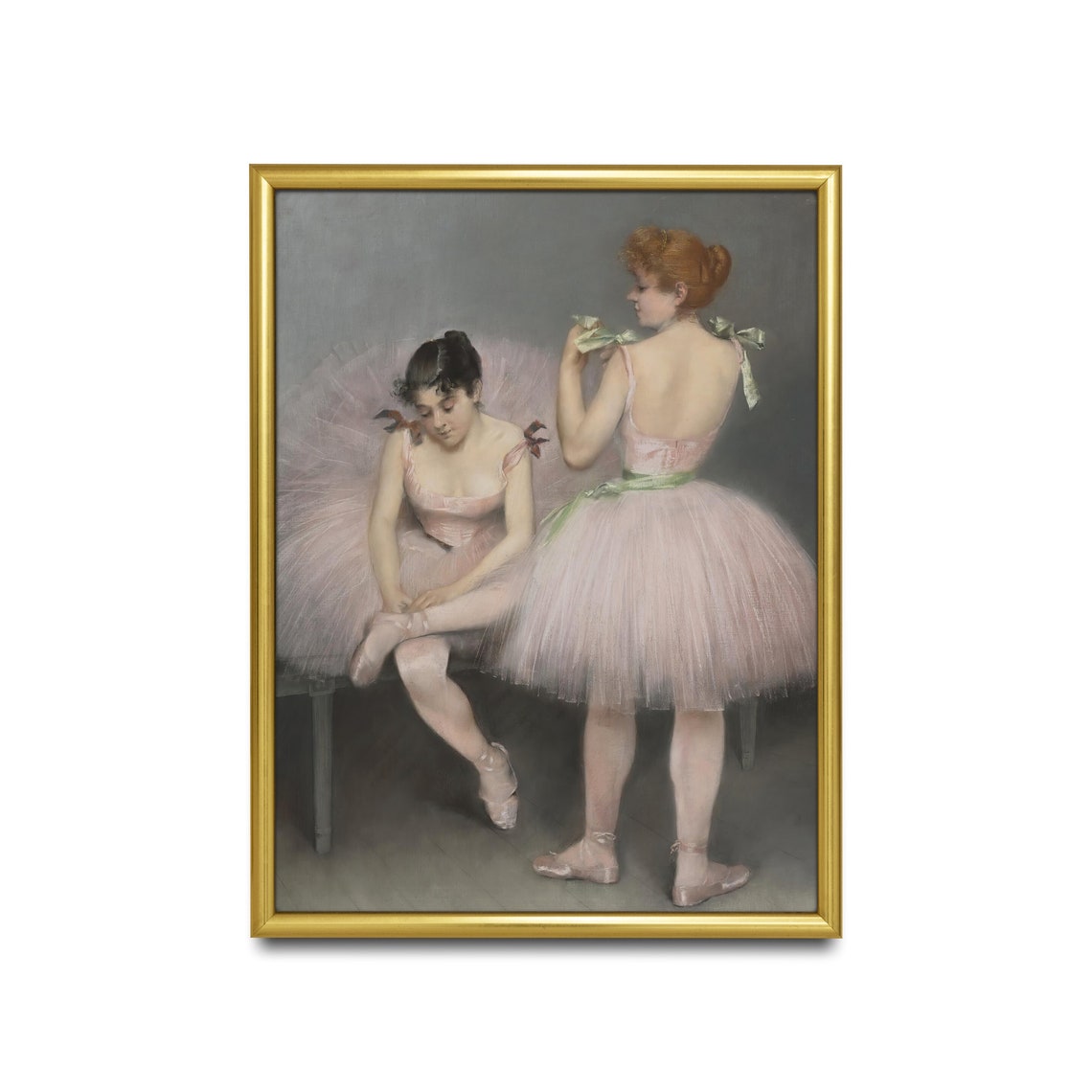 Two Ballerinas in Pink Tutus Antique Ballet Dancers Painting Poster - Image 4