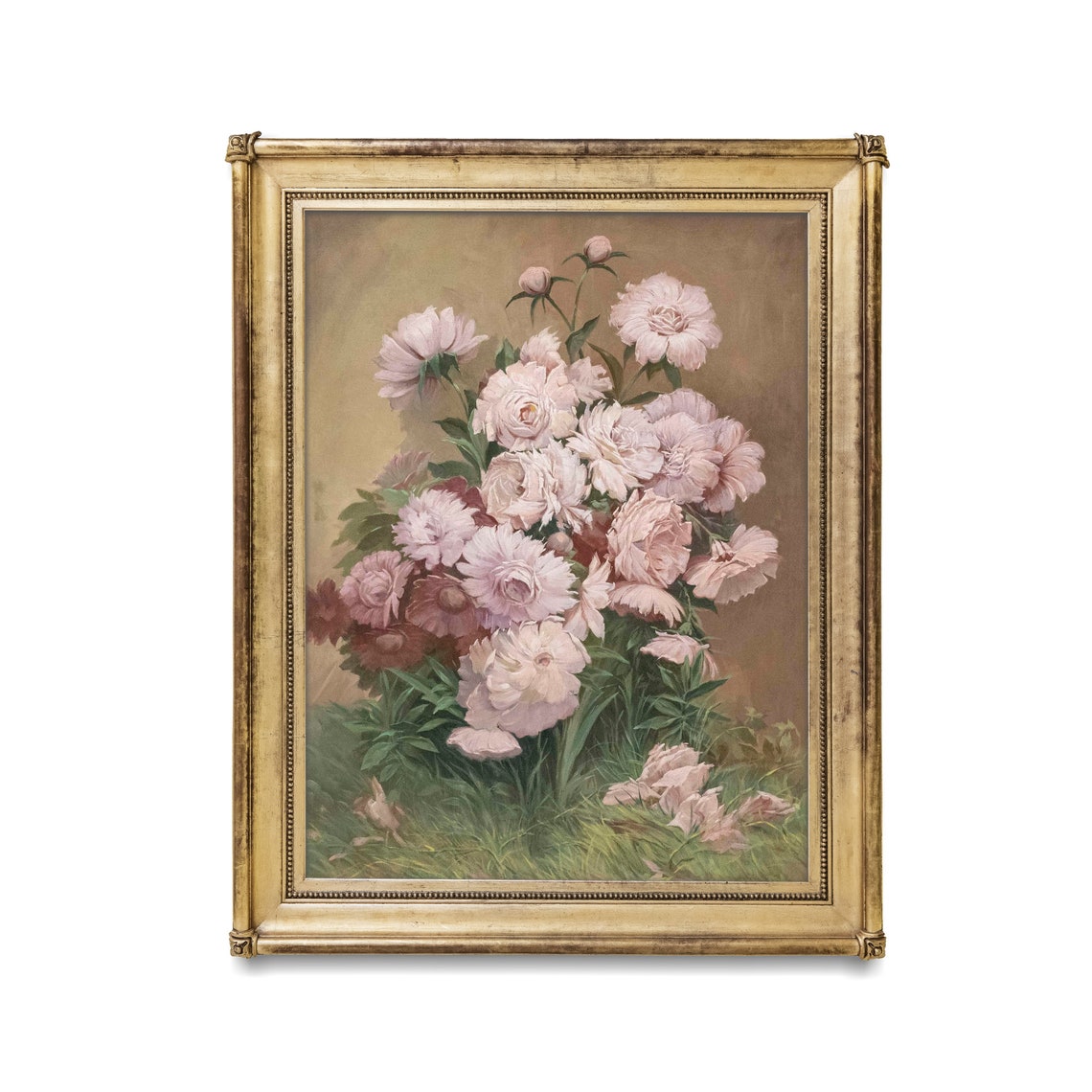 Blush Pink Peonies Blooming Antique Floral Oil Painting Poster - Image 3