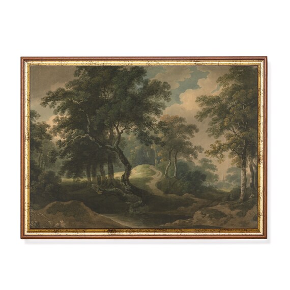 Vintage Landscape Painting, Antique Farmhouse Decor