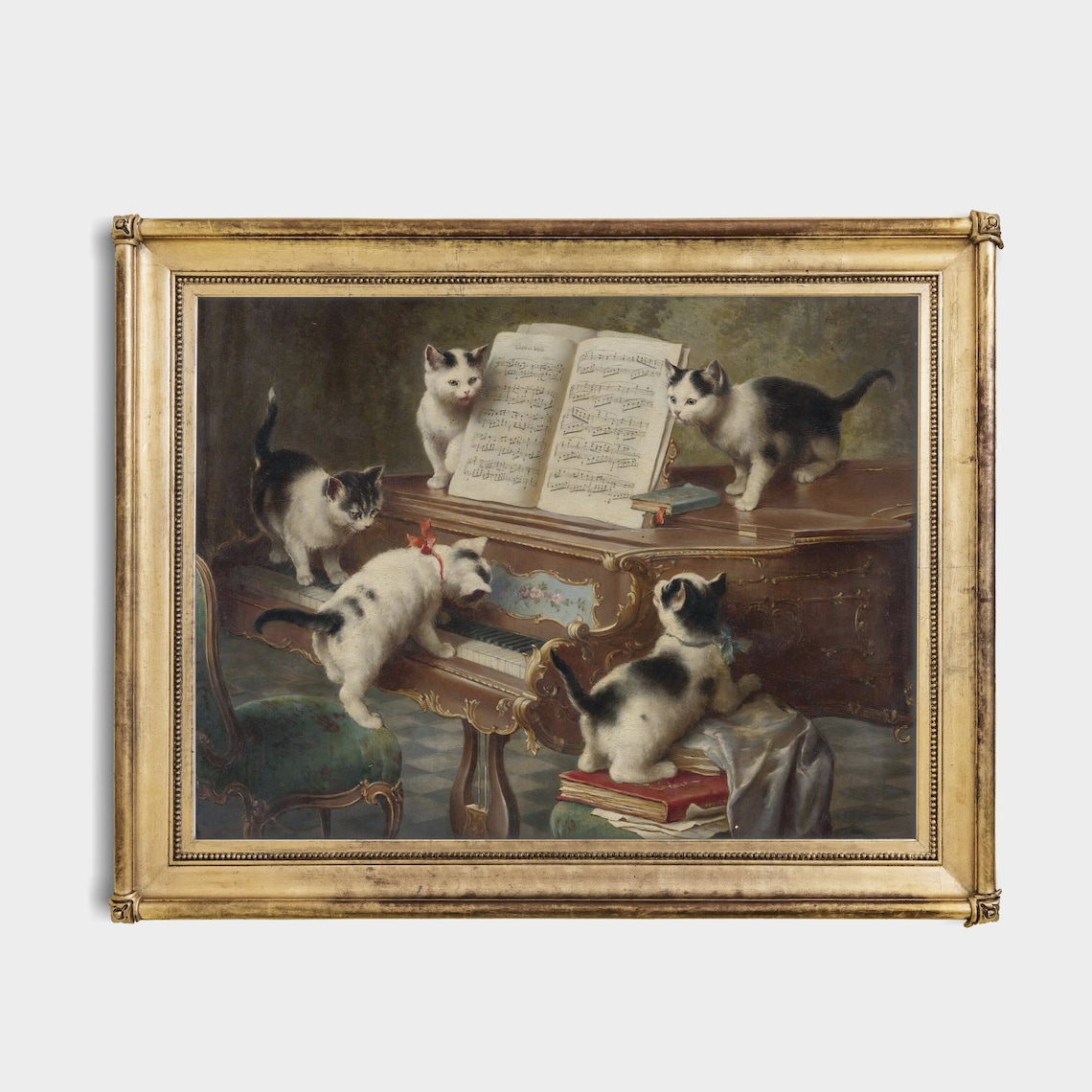 Cats Playing Piano Vintage Farmhouse Art Print - Image 2