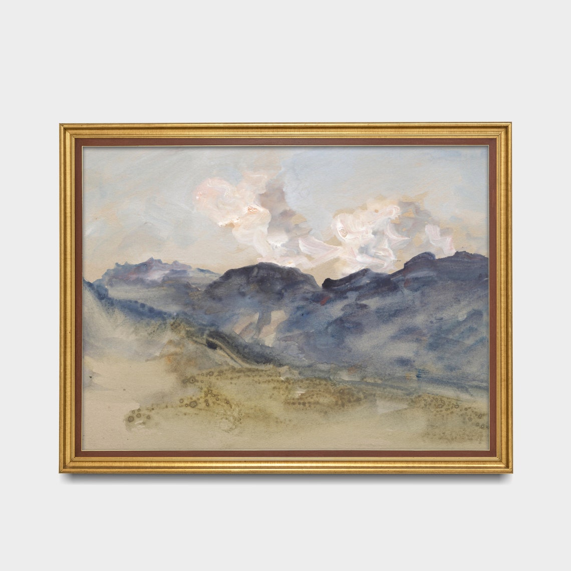 Misty Blue Mountains Under a Pale Cloudy Sky Watercolor Poster - Image 2