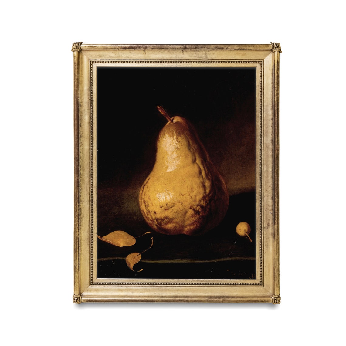 Single Golden Pear On Dark Moody Still Life Vintage Fruit Poster - Image 2