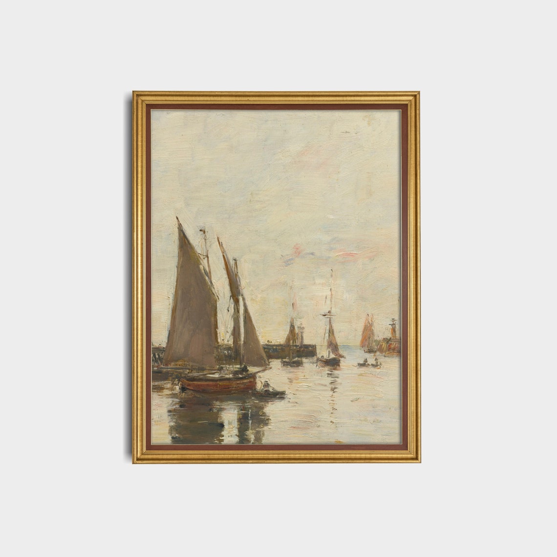Sailboats Anchored in Quiet Harbor at Dawn Vintage Seascape Poster - Image 3