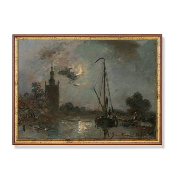 Printed And Shipped Vintage Sailing Ship Painting Antique Nautical Decor Moonlight Boat Print Moody Rustic Art Physical Prints