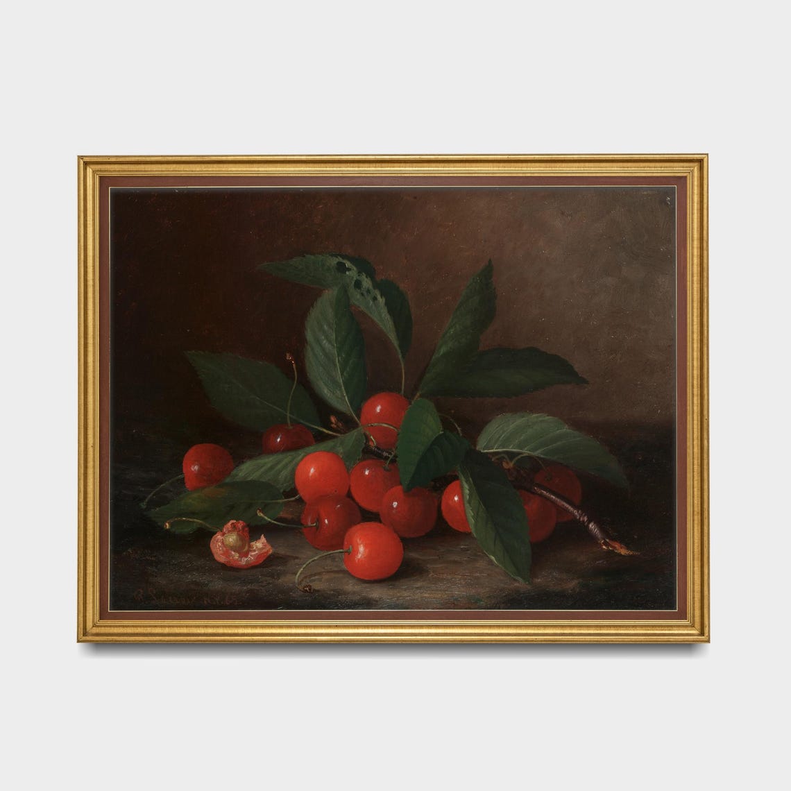 Ripe Cherries on a Branch with Green Leaves Vintage Still Life Poster - Image 5