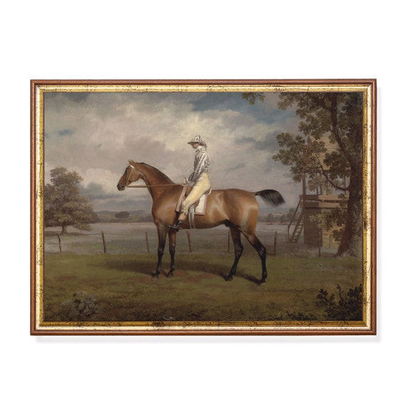 Vintage Horse Painting Antique Equestrian Print Moody Rustic Artwork Wall Art Farmhouse Decor Fine Art