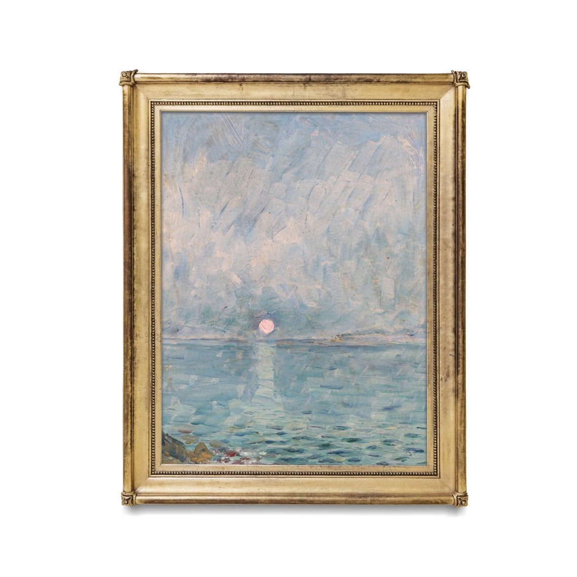 Pale Sun Over Calm Sea Impressionist Coastal Seascape Art Poster - Image 3