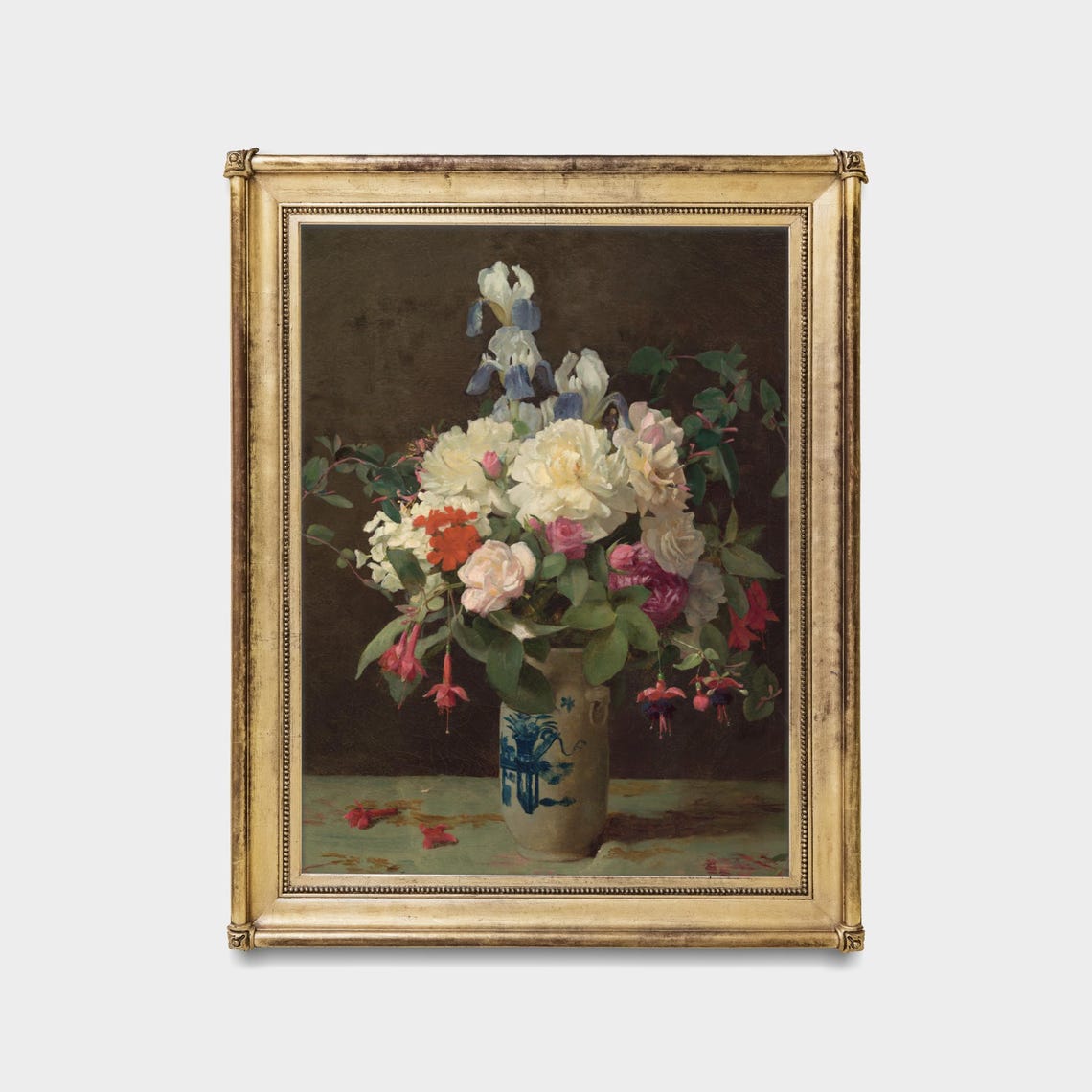 Bouquet of Roses and Irises in a Delft Vase Still Life Poster - Image 5