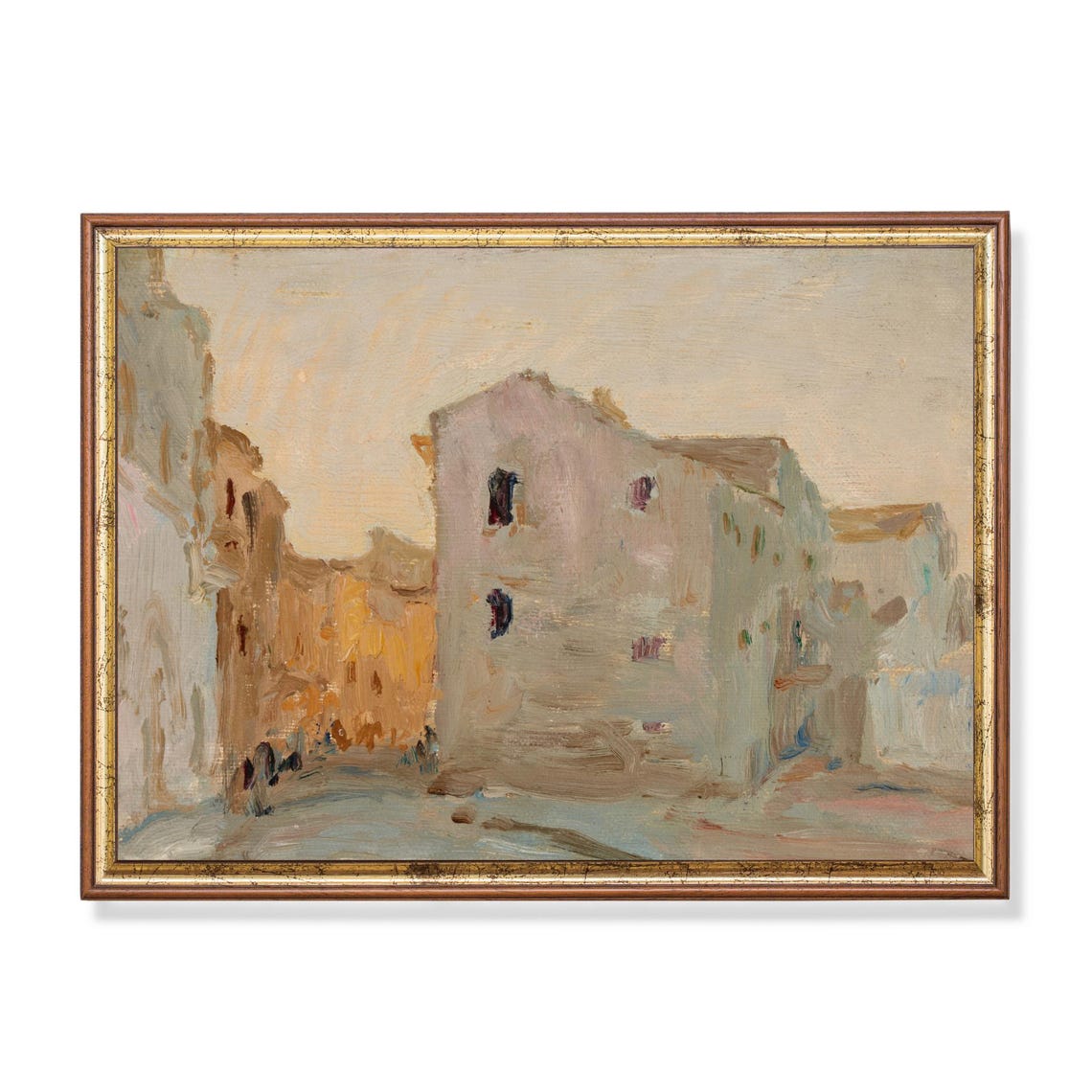 Impressionist European Street with Whitewashed Houses Poster