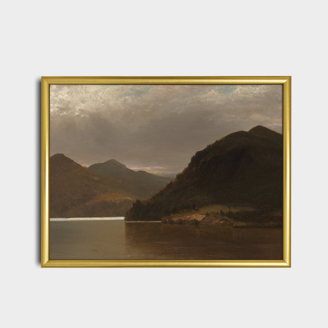 Calm Lake Between Dark Mountains at Dusk Antique Landscape Poster - Image 2