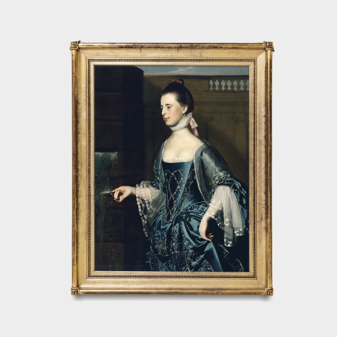 Lady in a Blue Silk Gown Beside a Stone Fountain Portrait Poster - Image 2