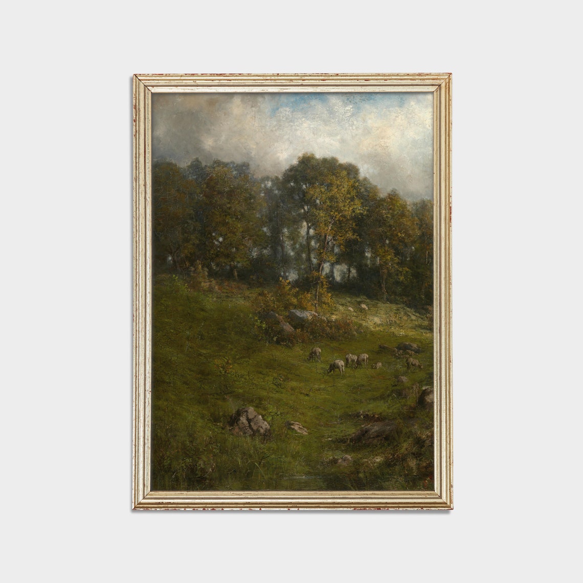 Sheep Grazing In A Moody Forest Meadow Barbizon Landscape Poster - Image 2