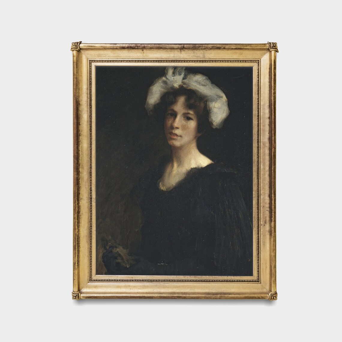 Woman in White Headscarf Dark Oil Vintage Portrait Painting Poster - Image 4