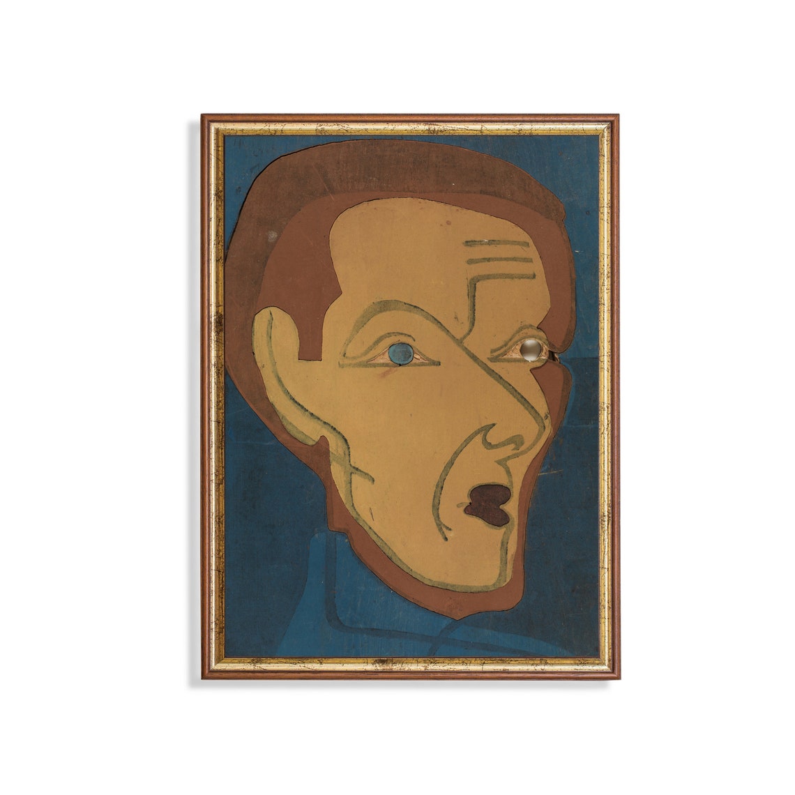 Modernist Geometric Portrait Abstract Face Blue Background Wall Art