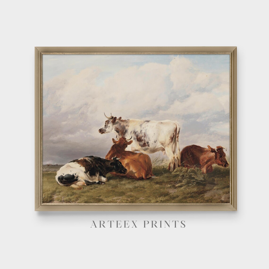 Vintage Country Landscape With Cows, Farmhouse Art Print - Image 3