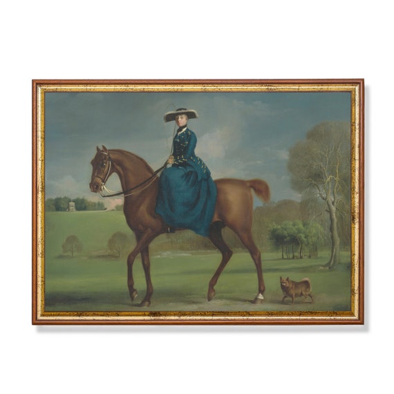 Vintage Lady On A Horse Antique Equestrian Painting Farmhouse Decor Wall Art Victorian Moody Fine Print
