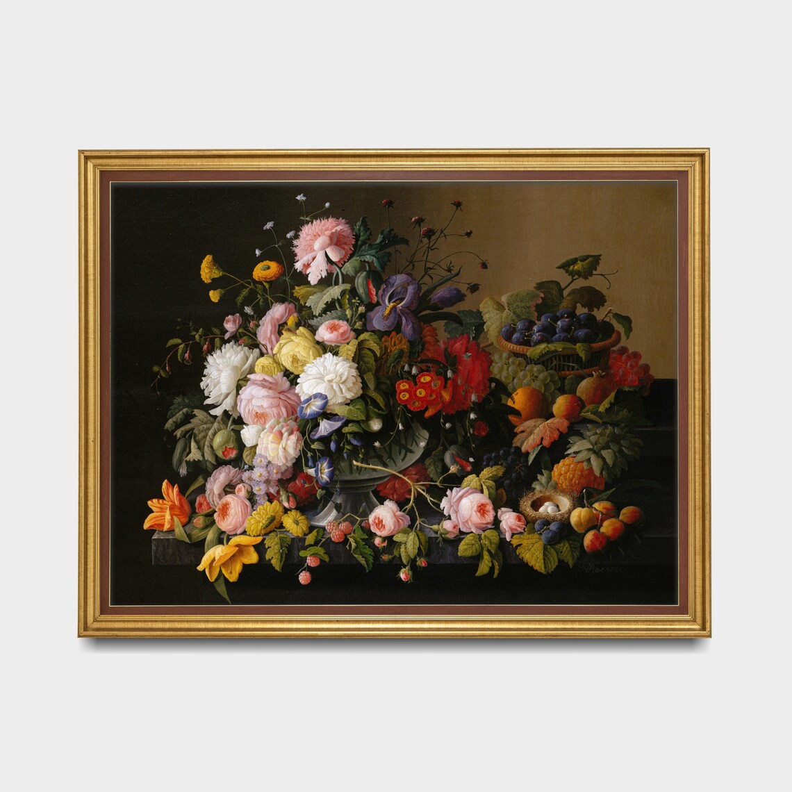 Grand Flower Urn with Fruit and Bird Nest Antique Still Life Poster - Image 5