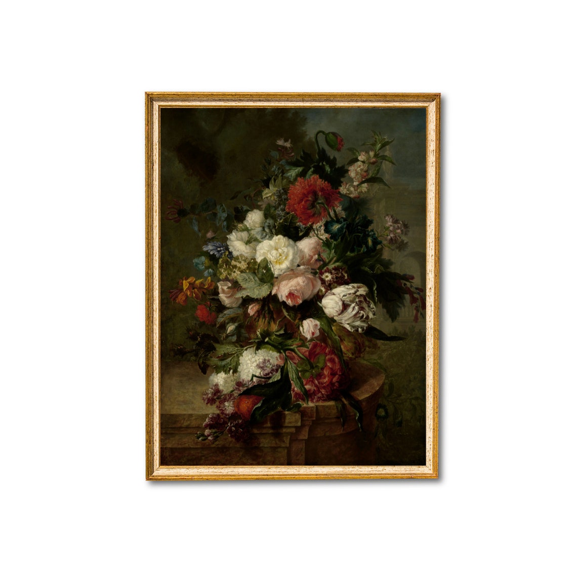 Overflowing Bouquet in a Stone Vase on Dark Moody Background Poster - Image 4