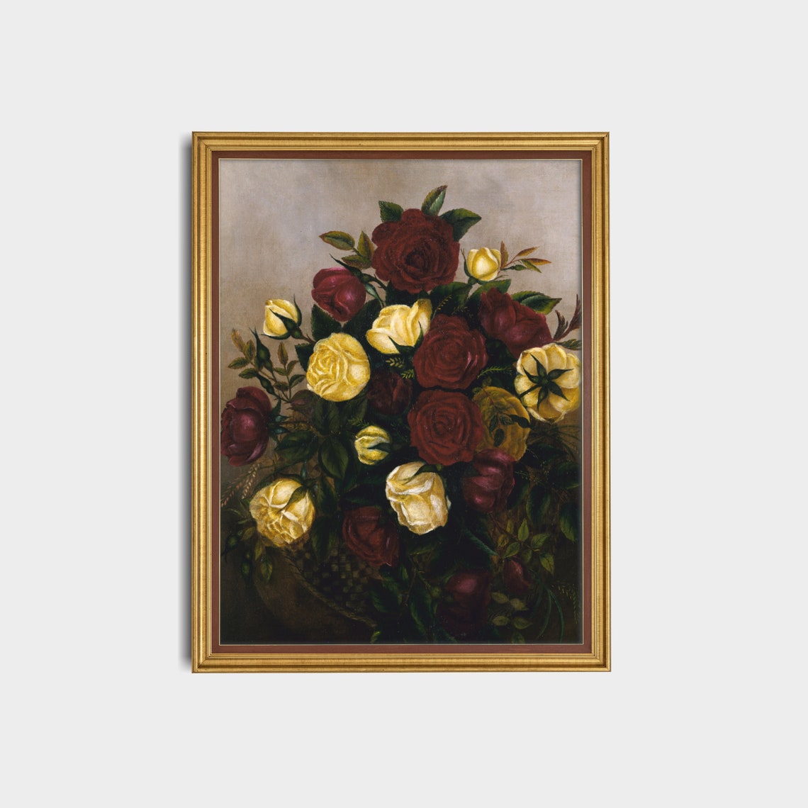 Red And Yellow Roses Bouquet Vintage Floral Still Life Poster - Image 2
