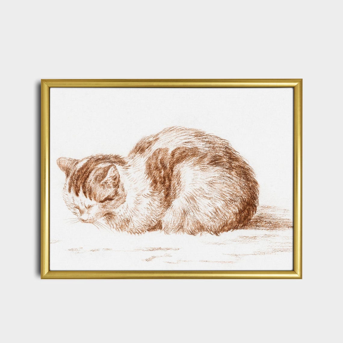 Curled Sleeping Cat in Sepia Red Chalk Vintage Sketch Poster - Image 2
