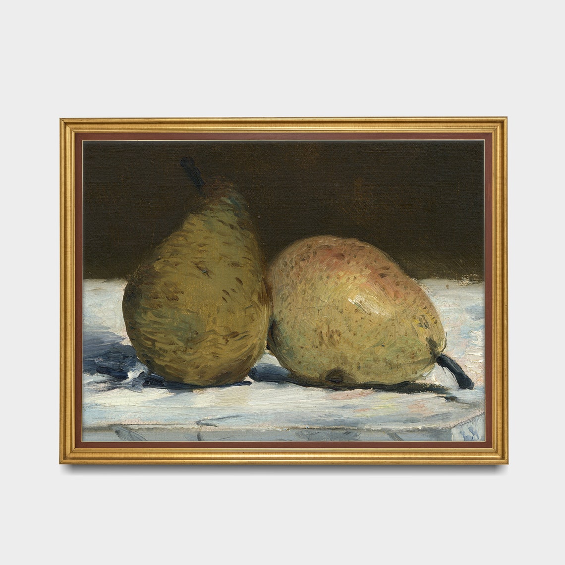 Two Ripe Pears on White Cloth Impressionist Still Life Kitchen Poster - Image 2