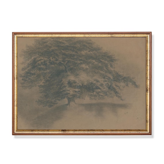 Print And Ship Wooded Landscape Vintage Sketch Drawing Antique Trees Print Rustic Moody Sketch Art Mailed Print Country Scenery
