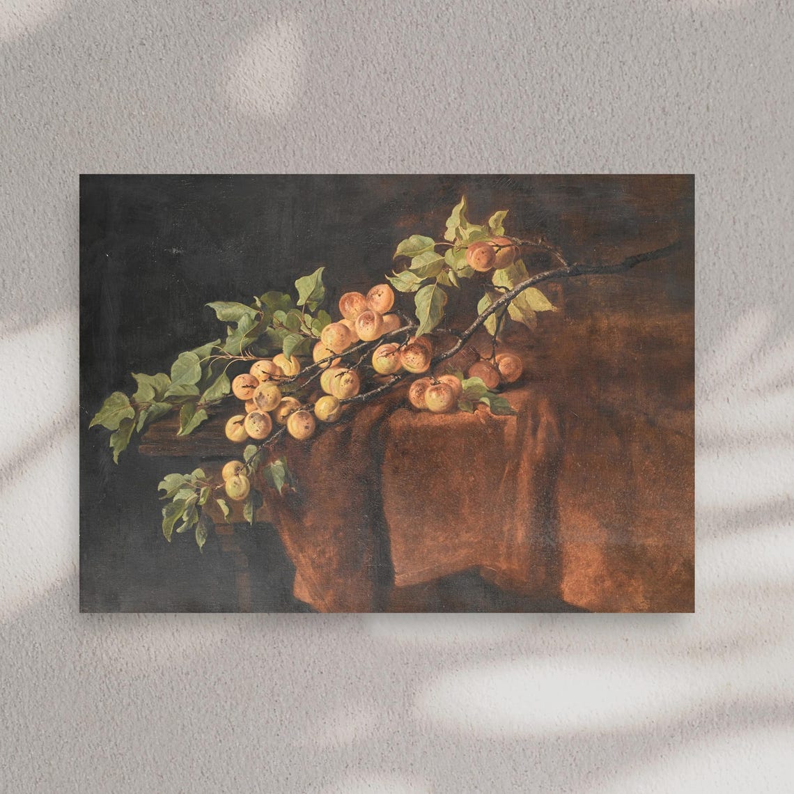 Vintage Apricot Branch Still Life Painting On Dark Background Poster - Image 4